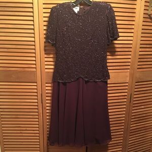 Brilliante Eggplant Beaded Chiffon Dress